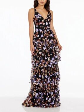 Lorain Gown Floral Sequin Tiered Maxi Formal Dress the Population